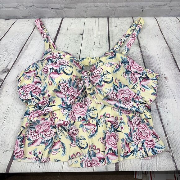 Torrid Swim Top Womens 5F Pink Floral Midkini Underwire Adjustble - Picture 2 of 8